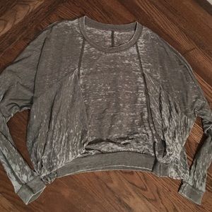 Free People Burnout moss green crew neck Pullover Ruffle